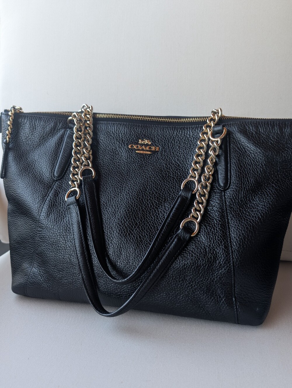 Coach Ava Chain Tote F29007 Black Leather Gold
